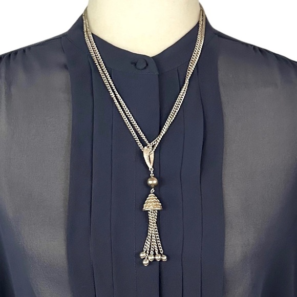 VINTAGE Silver Tasseled Pendant Rope Necklace - Picture 2 of 6